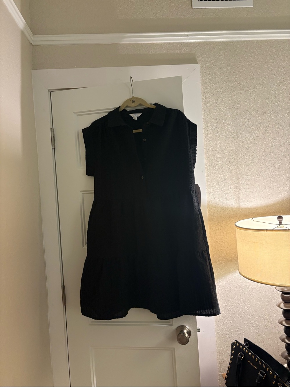 Time and Tru Black Tiered Collared Shirt Dress